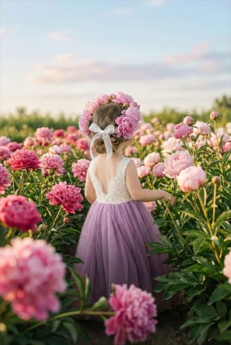 Image of 2Bunnies Girl Peony Lace Back A-Line Straight Tutu Tulle Party Flower Girl Dress