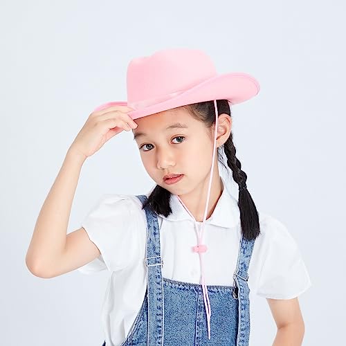Kids Girls Boys Cowboy Hats Wide Brim Western Cowgirl Hat with Adjustable Strap Fedora Hat Outfits Accessory3