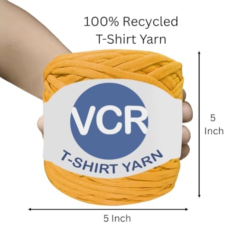 Image of VCR Saffron Yellow Big T-Shirt Yarn, 100 Meters Length, Recycled & Fashionable Craft Yarn, Pack of 1, Suitable for Crochet, Knitting & DIY Bags, Baskets, Cushions & Home Decor Projects