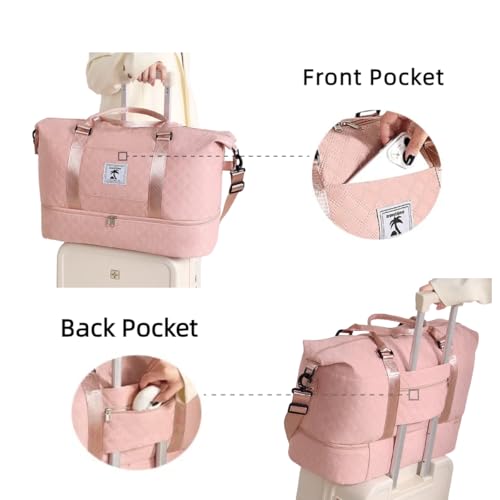 Travel Duffle Bag with Shoe Compartment, Large Weekender Tote for Women,Carry on Overnight Bag,Gym Duffel Bag with Wet Pocket, Hospital Bags for Labor and Delivery ，Pink4