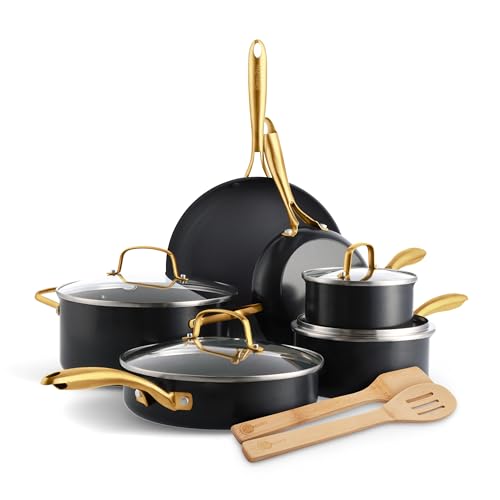 Comparison: Best Greenpan Black And Gold 3 GreenPan 12 Piece Nonstick Swift Cookware Set, Ceramic PFAS-Free Pots & Pans with Lids, Dishwasher & Oven/Broiler Safe to 600F, Kitchen Cooking Set, Sauce, Saute, Stock, Frying Pans, Black/Gold