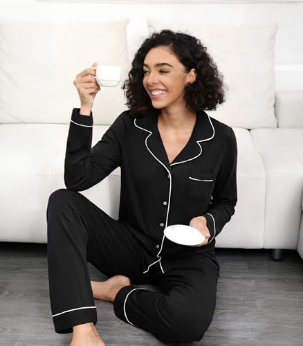 Image of WiWi Viscose from Bamboo Women's Pajamas Set Super Soft Button Down Top and Pants Sleepwear Cooling Pjs S-3X
