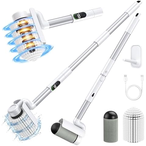 LyriFine Electric Spin Scrubber, 2025 New All-Purpose Roller Shower Scrubber, Bathroom Scrubber with 2 Speed & Long Handle, Pet Felt Brush Replacement, Cleaning Brush for Bathroom Tub Tile Floor Cover