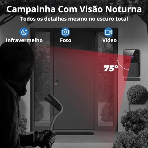 Campainha Sem fio com Câmera | Vídeo Porteiro Inteligente | Campainha Residencial | Segurança para C