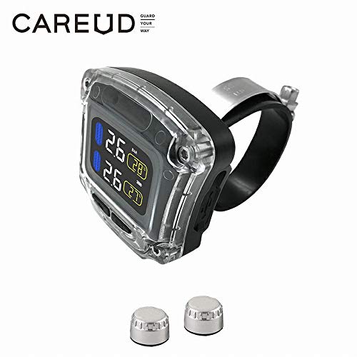 ALUNAR Wireless TPMS Motorbike Auto Tire Alarm Motorcycle Tire Pressure Monitoring System Super Waterproof Sun Protection Autocycle Tool CAREUD LCD Display with 2 Sensors for Two-wheeled Motor Bicycle