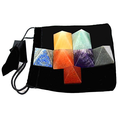 Set of 7 (Seven) Pyramid Chakra Set - Engraved Pyramid Shaped Chakra Stone - Reiki - Metaphysical - Crafting with Rock Paradise Exclusive Certificate of Authenticity (AM4B2)