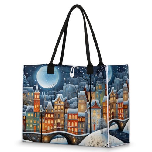 Winter City Ice Tote Bag for Women Large Beach Bag Reusable Tote Bags for Work Travel Beach Shopping