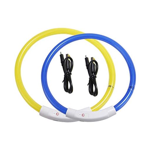 DXIA 2Pcs LED Collar de Perro de Mascota, Collar Luminoso Perro Recargable, Ajustable Recargable Impermeable LED Collar, 3 Modos de LED Perro Collar, Collar de Perro de Seguridad, 70CM