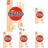 Mikado, Palitos de Galleta Crujientes Cubiertos de Chocolate Blanco, Pack de 70 g (Paquete de 5)