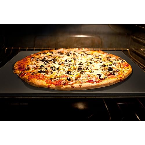 onlyfire Pizzastein, Backstahl Eckig 40,5x35,5, Pizzastein für Backofen, Pizzastahl für Grill und Gasgrill, Brotbackstein, Dicke 6mm, Perfekt zum Backen von Pizza, Brot, Gebäck, Pizza Zubehör
