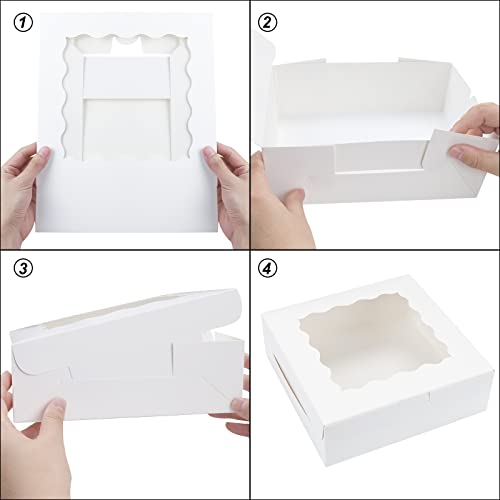 Moretoes 30Pcs 8X8X2.5 Inches White Bakery Boxes Cake Boxes Pastry Boxes With Window For Cookies, Donuts, Chocolate Strawberries And Pie #TOP3