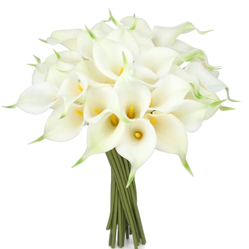 Sahoottie 24 Pcs White Calla Lily Artificial Flowers Wedding Bouquets