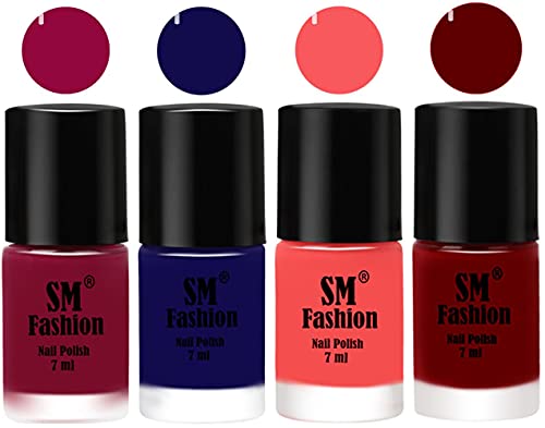 Image of Nail Polish Combo Set (Pack of 4) Quick Dry Gel Finish Nail Paint | Cherry Blossom,Dark Blue,Light Pink,Dark Red | 7 ml Each