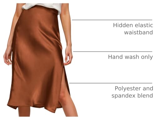 Image of Amy Babe Womens Satin Silk High Waist Slit Midi Skirt Long Skirts for Women | Elastic Waistband, Side Split, Midi Length, Below the Knee, Silky Fabric, Elegant, Fall Winter Outfits