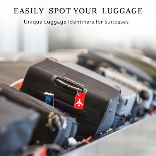 Image of 8 Pack Silicone Luggage Tag for Suitcases with Stainless Loop, TSA Approved, Privacy Protection Travel Essentials Bag Tags by Gostwo, Red