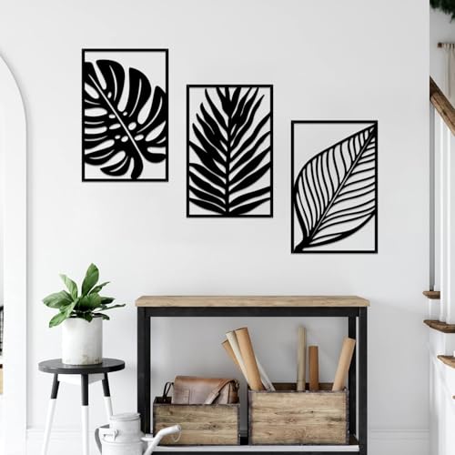 Resama 3 Pcs Boho Metal Wall Art Decor Leaf Sign Wall Vintage Tropical Plant Wall Rustic Palm Leaf...