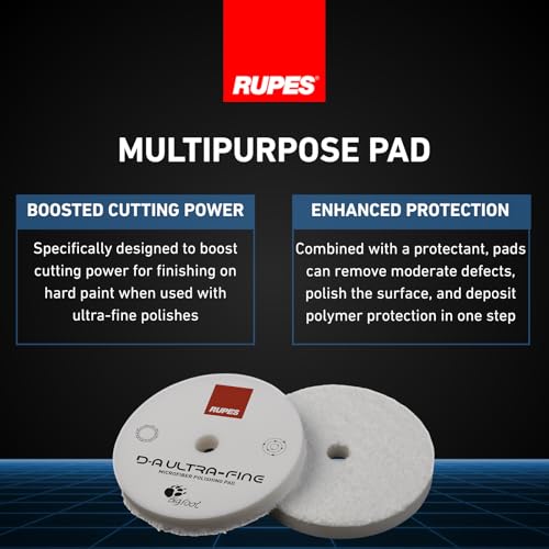 Image of RUPES 9.MF130S Pack of 6 White D-A Ultra-Fine Microfiber Polishing Pads 130mm | Compatible with 5 inch Backing Plate | Enhances Final Finish & Gloss | Removes Moderate Defects