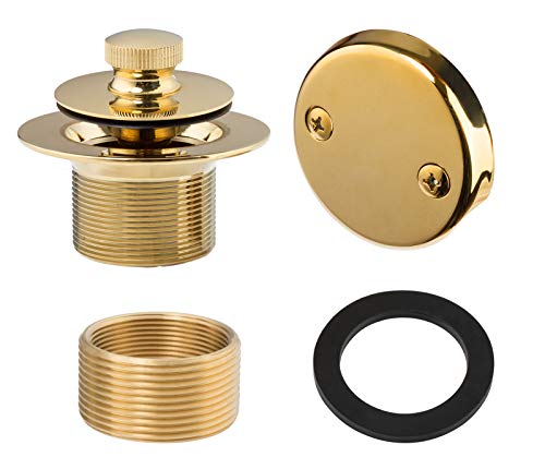 Artiwell Lift & Turn Tub Trim Set with Two-Hole Overflow Faceplate, All Brass Bathtub Conversion Kit Assembly with 2-Hole Overflow Face Plate and Universal Fine/Coarse Thread (Polished Brass)