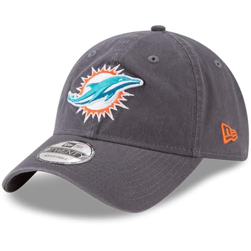 New Era NFL Core Classic 9TWENTY Graphite Adjustable Hat Cap - One Size (US, Alpha, One Size, Miami Dolphins)