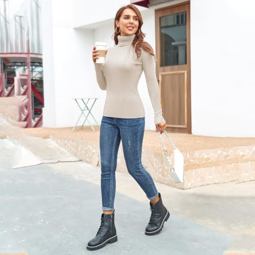 Image of Rocorose Women's Ribbed Turtleneck Sweater Long Sleeve Knitted Solid Pullover