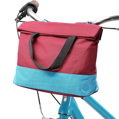 sixthreezero Bike Bag for Front or Rear Rack, Waterproof Universal Bicycle Pannier, Frame Mount Cargo Storage, Carrying Handle, Teal w/Burgundy