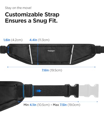 Image of Spigen Waist Bag Mobile Holder for Running, Running Belt with Adjustable Strap Compatible with iPhone & Samsung & Other Models, Lightweight Reflective Fanny Pack for Jogging, Workout (Nylon) - Black
