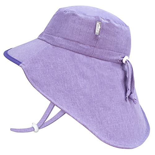 JAN & JUL Adjustable Neck Flap Wide Brim Hat Toddler with UV Protection (L: 2-5T Purple)