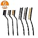 6 pieces Scratch Brush (Stainless Steel + Brass + Nylon) with 2 sizes, Curved Handle Wire bristle for Cleaning Welding Slag and Rust