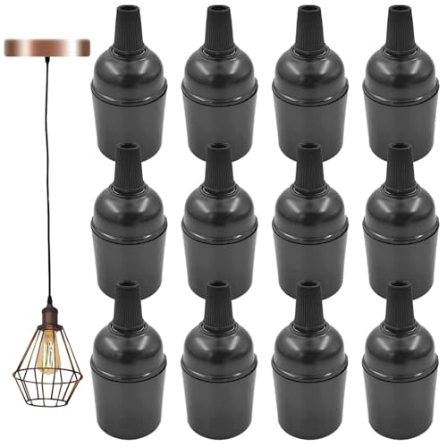 12 portalámparas E27 vintage macizo, casquillo de baquelita con soporte para bombilla, adaptador de bombilla Edison retro, casquillo para bombillas E27 (negro)