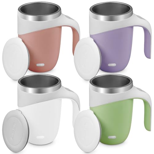 YFNVH 4 Pc Self Stirring Coffee Mug 400ml Automatic Magnetic Stirring Coffee Cup 304 Stainless Steel USB Rechargeable Electric Mixing Tumbler for Travel Home Office School, 4 Colours