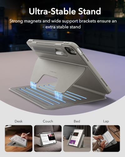 Image of ESR for iPad A16 Case, iPad 11th /10th Generation Case (2025 /2022), Removable Magnetic Cover with Pencil Charging & Storage, Adjustable Portrait /Landscape Stand, 9 Standing Angles, Titanium
