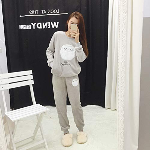 Pijama de manga comprida de flanela FENICAL com estampa de coruja de desenho animado para mulheres e