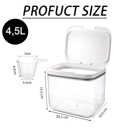 Waschmittel Aufbewahrung,Waschpulver Aufbewahrungsbox,Wiederverwendbarer luftdichter Behälter,Waschmittelbox mit luftdichtem Deckel,Für Wäscheperlen,Waschpulver, Reismehl,Transparent und Weiß,4,5L
