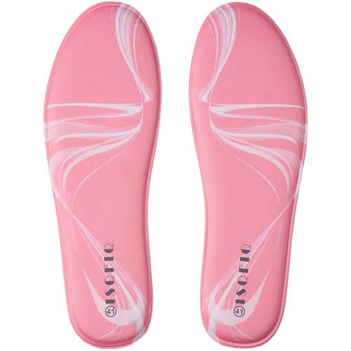 Image of ISQFIQ Cushioned Memory Foam Insoles, Comfort Replacement Inner Soles for Men Women, Soft Shoe Inserts for Walking Boot, Trainer, Wellie(Pink, UK 8)