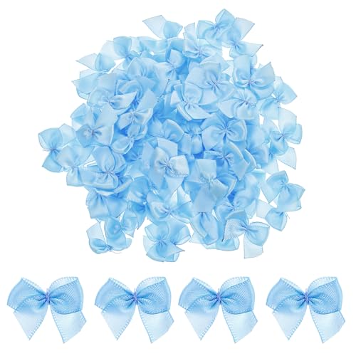HJZHII 100 lazos de satén, 3 x 2 cm, pequeños lazos de cinta de raso para manualidades, flores, aplicaciones, bodas, bautizos, comuniones, decoración y proyectos decorativos (azul)