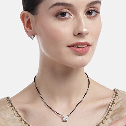 925 Sterling Silver Cubic Zirconia Mangalsutra Set with Stud Earrings