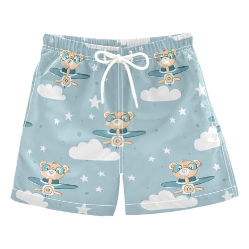 YANENDIE Boy Swim Trunks Bears Goggles Pattern Summer Beach Quick Dry Swimsuit Bathing Suit, 2-8T