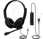 USB Headset with Microphone for PC Laptop, Adjustable Noise Cancelling Business Office Headsets, 2.5M Length Headphones with In-Line Control