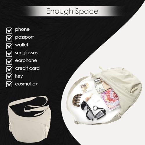 Image of Stvin Crossbody Travel Sling Bags for Women and Men, Crescent Shoulder Purse Bag with Zipper & Adjustable Strap, Half - Moon Shaped Waist Bag, Unisex Chest Bag - Nylon Fabric