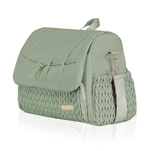 Image of Hannah & Sophia Belle Convertible Baby Diaper Backpack & Bag in Sage Green, Large Size, Dual Sided Water Resistant Changing Mat Included, Detachable Shoulder Straps, Easy To Use