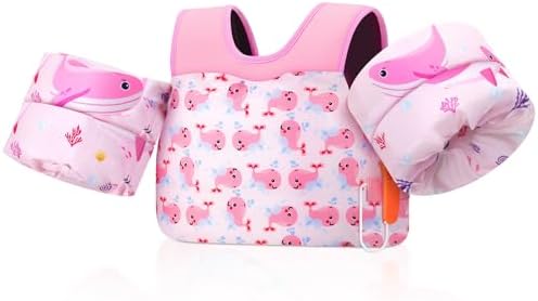 MoKo Toddler Swim Vest for Kids 13-30/20-50/22-66lbs, Swim Arm Floaties Cartoon Swimming Water Wings Pool Float Vests Sleeves Shoulder Straps Arm Band for Children Learn to Swim