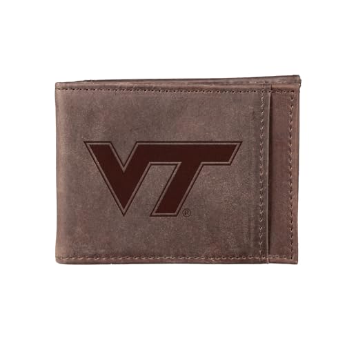 Team Sports America NCAA Virginia Tech Front Pocket Slim Wallet for Men | Minimalist Leather RFID Blocking Bifold Card Holder with Money Clip | Officially Licensed Stamped Logo