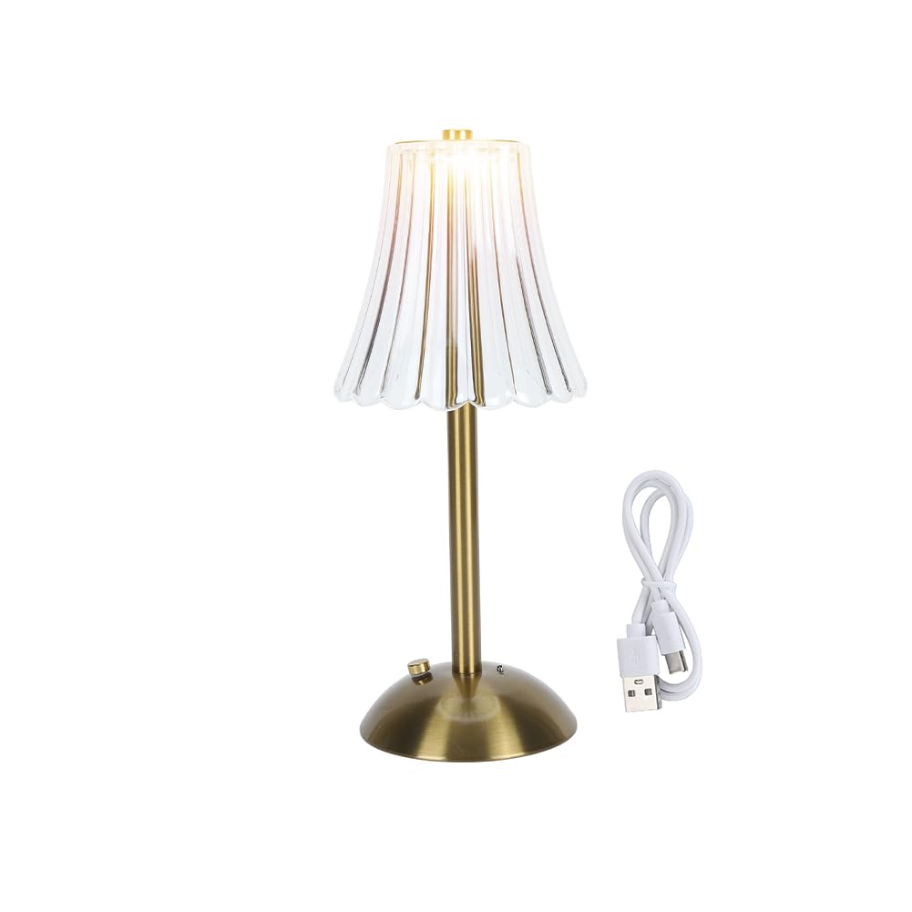 Tiiyee Lampara De Mesa Salon, Lamparas Mesita Noche Sin Cable LáMpara Recargable BateríA Cristal LáMparas Vintage InaláMbrica 3 Colores Regulable Dorado PequeñO Para Dormitorio Sala Estar Con Led