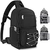 RAINSMORE Camera Bag, DSLR/SLR/Mirrorless Cameras Case Small Waterproof Camera Sling Bag Crossbody Bags for Photographers with Tripod Holder Compatible with Canon/Nikon/Sony/Fuji, Black
