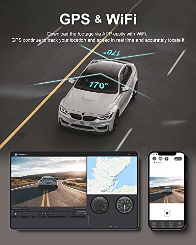 Izeeker 4K Dash Cam Front And Rear, Wifi Car Camera With 32GB Sd Card, 3” Ips Display, Gps, 24H Parking Mode, Night Vision, Wdr, 170°Wide Angle, G-Sensor, App Control, Loop Recording - 4