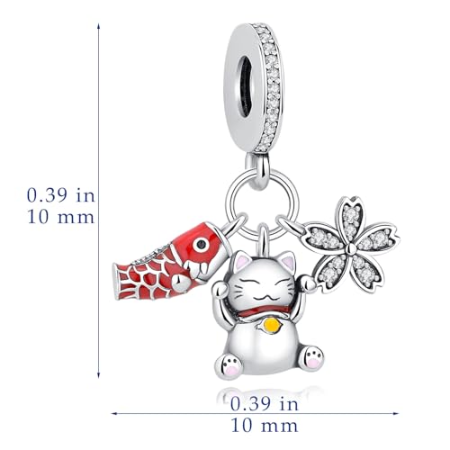 Nbsameng S925 Sterling Silver Charms Bead Compatible for Pandora Bracelets and Necklaces，lucky cat2