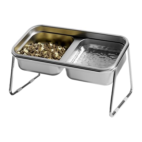 ジェネリック エレベーテッド キャット ボウル - ペット給餌ボウル、ダブル ボウル レイズド キャット フード ボウル ステンレススチール | 15度傾斜したペットフィーダー、キャットフードと水のボウル、小中大猫用/19.5x11x11cm