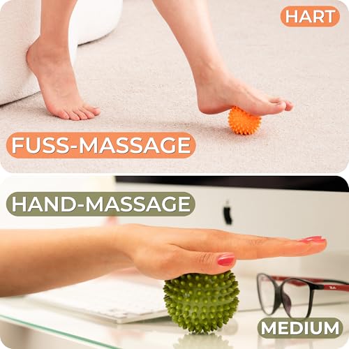 M.S.Lemberg® Igelball Massage Set - Massageball für Reflexzonen, Anti-Stress, Entspannung Geschenk - Noppenball Fußmassage Rücken Nacken Hand Fuß - Ball mit Noppen klein - hart & mittel-weich 3