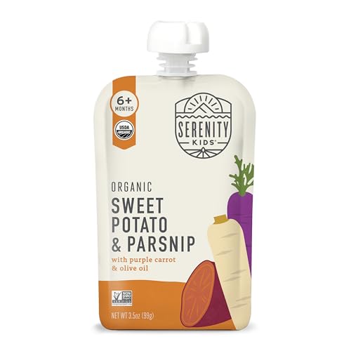 Image of Serenity Kids 6+ Months USDA Organic Veggie Puree Baby Food Pouches | No Sugary Fruits or Added Sugar | Allergen Free | 3.5 Ounce BPA-Free Pouch | Sweet Potato & Parsnip | 1 Count