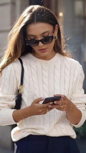 Evaless Womens White Cable Pullover Sweater Old Money Clothes Knitted Cashmere Crewneck Business Casual Tops Medium thumb #3